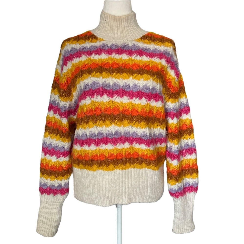 Zara Bloggers Favorite Chunky Knit Sweater Multicolor Mock Neck Womens Small